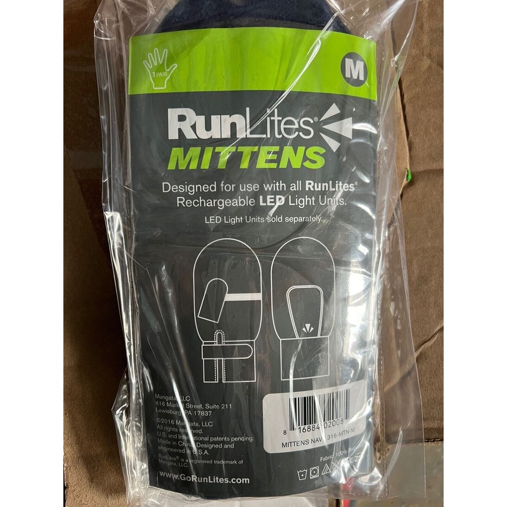RunLites LED Running Fleece Mittens Navy Blue Medium USB Rechargeable